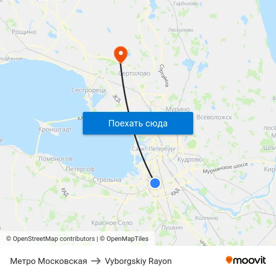 Метро Московская to Vyborgskiy Rayon map