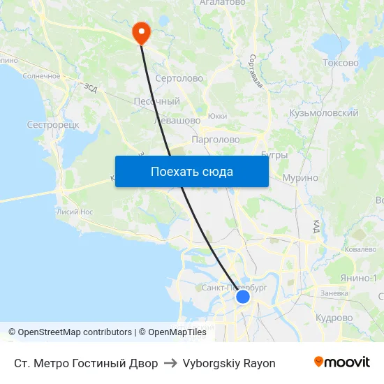 Ст. Метро Гостиный Двор to Vyborgskiy Rayon map