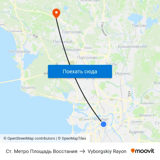 Ст. Метро Площадь Восстания to Vyborgskiy Rayon map