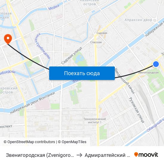 Звенигородская (Zvenigorodskaya) to Адмиралтейский Район map