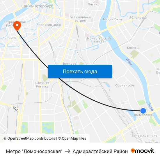 Метро "Ломоносовская" to Адмиралтейский Район map