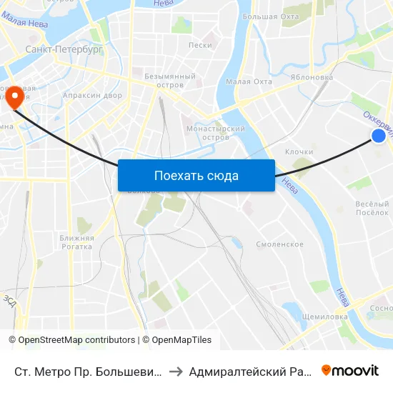 Ст. Метро Пр. Большевиков to Адмиралтейский Район map