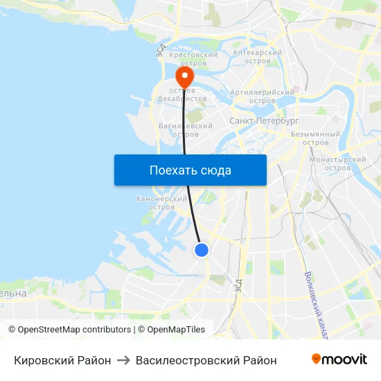 Кировский Район to Василеостровский Район map