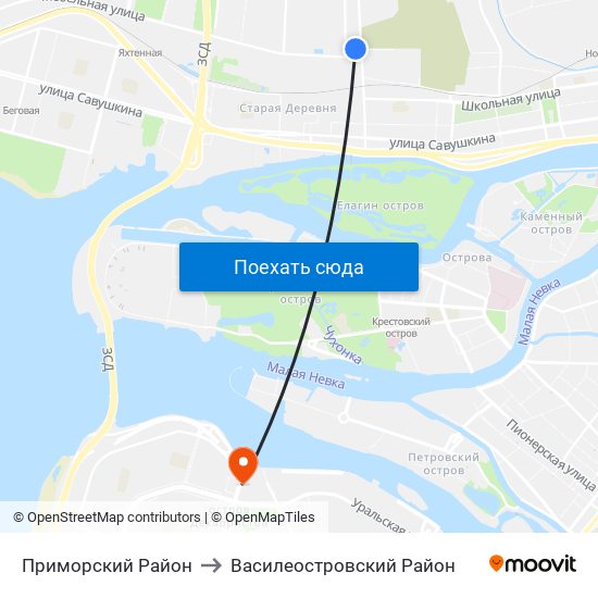 Приморский Район to Василеостровский Район map