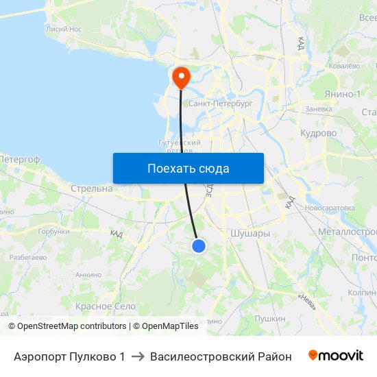 Аэропорт Пулково 1 to Василеостровский Район map