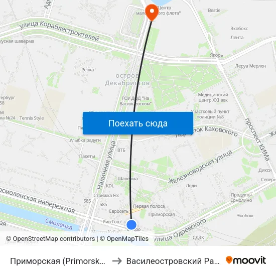 Приморская (Primorskaya) to Василеостровский Район map