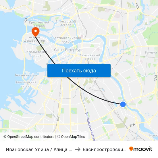 Ивановская Улица / Улица Бабушкина to Василеостровский Район map