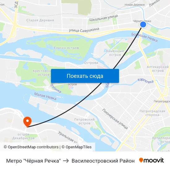 Метро "Чёрная Речка" to Василеостровский Район map