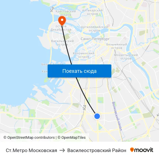 Ст.Метро Московская to Василеостровский Район map