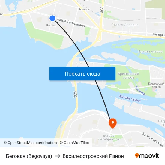 Беговая (Begovaya) to Василеостровский Район map