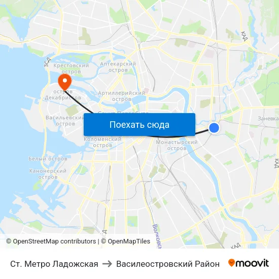Ст. Метро Ладожская to Василеостровский Район map