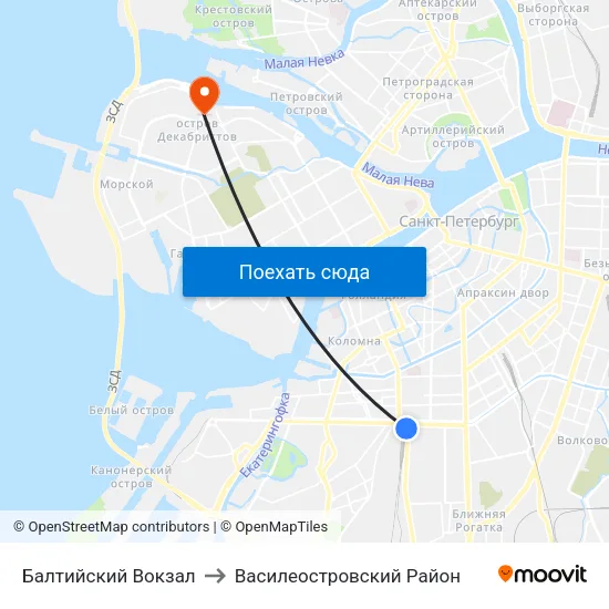 Балтийский Вокзал to Василеостровский Район map