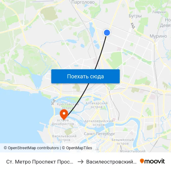 Ст. Метро Проспект Просвещения to Василеостровский Район map