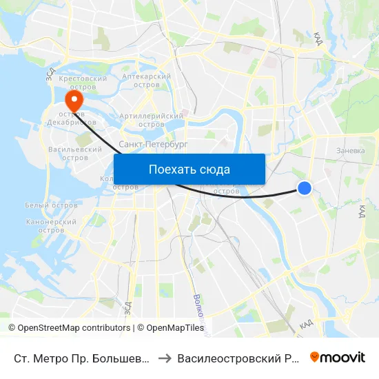 Ст. Метро Пр. Большевиков to Василеостровский Район map