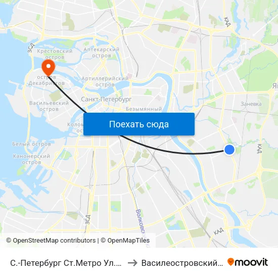 С.-Петербург  Ст.Метро Ул.Дыбенко to Василеостровский Район map
