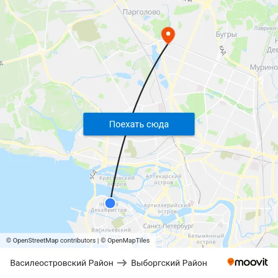 Василеостровский Район to Выборгский Район map