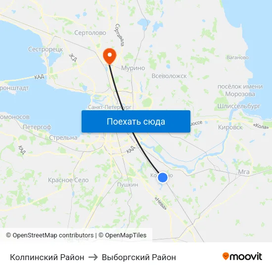 Колпинский Район to Выборгский Район map