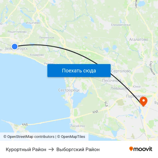 Курортный Район to Выборгский Район map