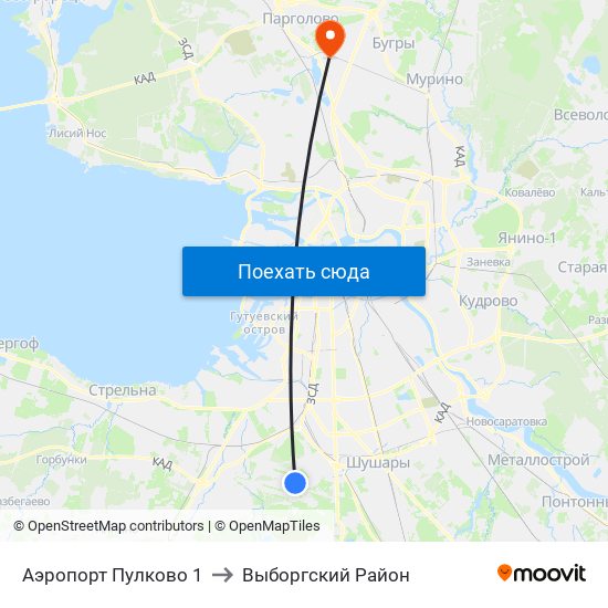 Аэропорт Пулково 1 to Выборгский Район map