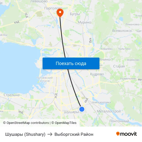 Шушары (Shushary) to Выборгский Район map
