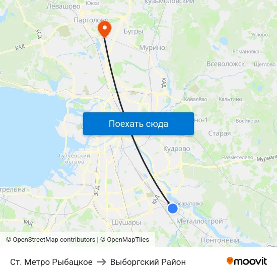 Ст. Метро Рыбацкое to Выборгский Район map