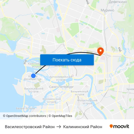 Василеостровский Район to Калининский Район map