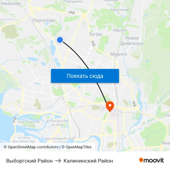Выборгский Район to Калининский Район map