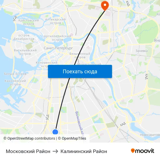 Московский Район to Калининский Район map