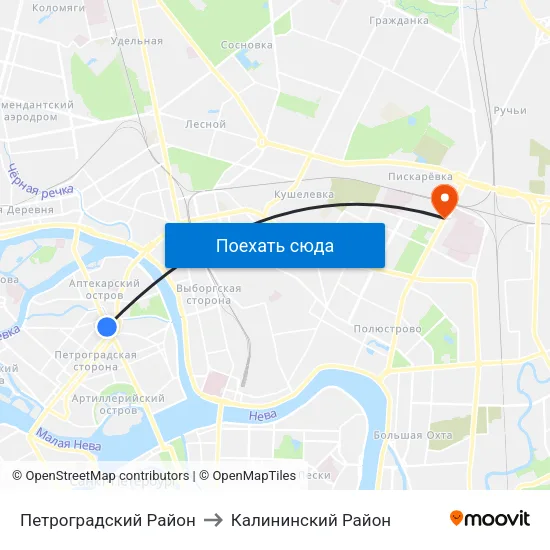 Петроградский Район to Калининский Район map