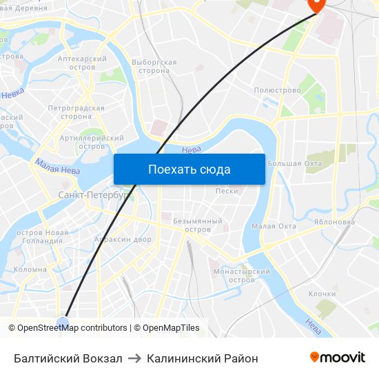 Балтийский Вокзал to Калининский Район map