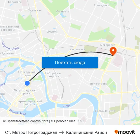 Ст. Метро Петроградская to Калининский Район map