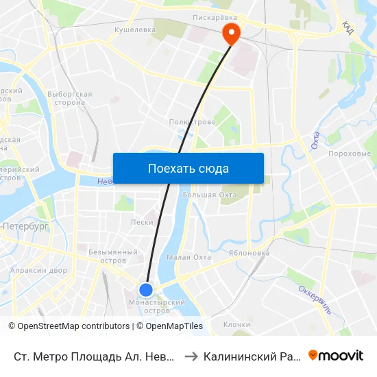 Ст. Метро Площадь Ал. Невского to Калининский Район map