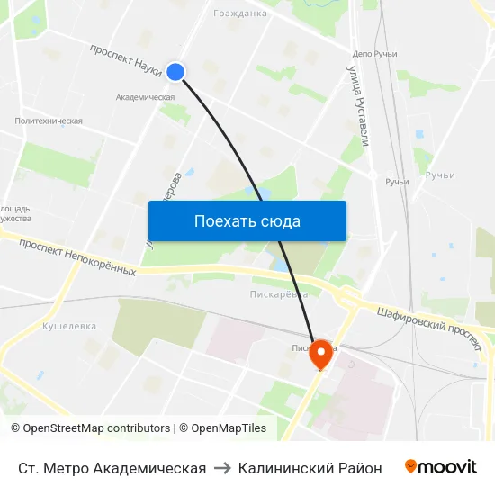 Ст. Метро Академическая to Калининский Район map