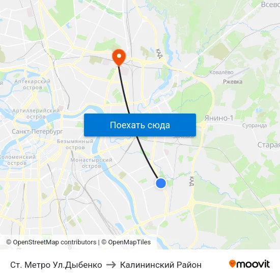 Ст. Метро Ул.Дыбенко to Калининский Район map