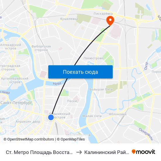 Ст. Метро Площадь Восстания to Калининский Район map