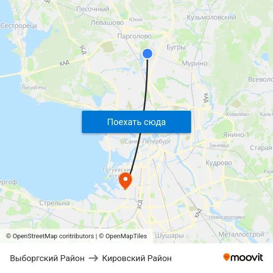 Выборгский Район to Кировский Район map