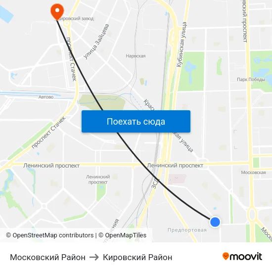 Московский Район to Кировский Район map