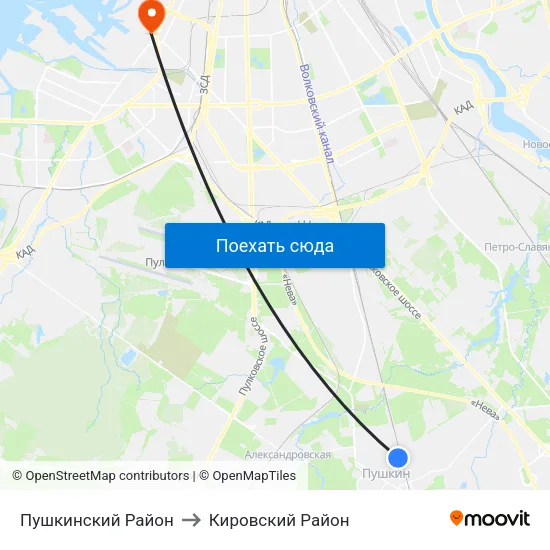Пушкинский Район to Кировский Район map
