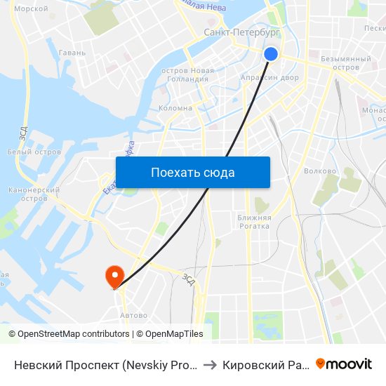 Невский Проспект (Nevskiy Prospekt) to Кировский Район map