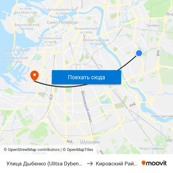 Улица Дыбенко (Ulitsa Dybenko) to Кировский Район map
