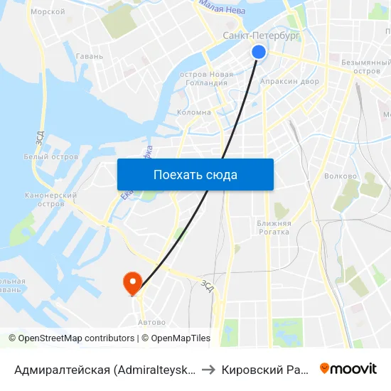 Адмиралтейская (Admiralteyskaya) to Кировский Район map