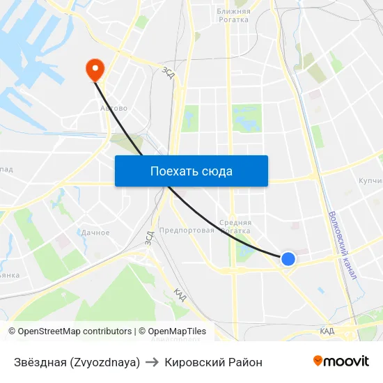 Звёздная (Zvyozdnaya) to Кировский Район map