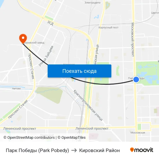 Парк Победы (Park Pobedy) to Кировский Район map
