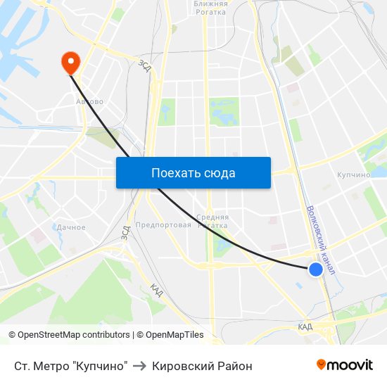 Ст. Метро "Купчино" to Кировский Район map