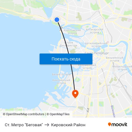 Ст. Метро "Беговая" to Кировский Район map