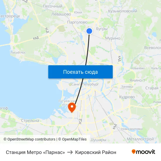 Станция Метро «Парнас» to Кировский Район map
