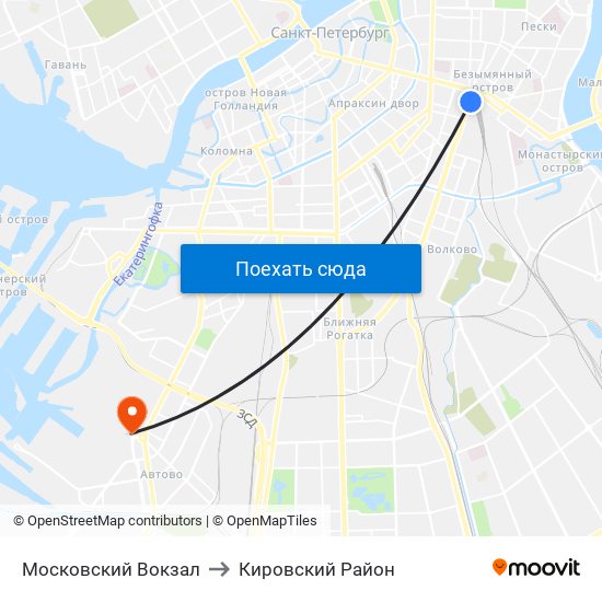 Московский Вокзал to Кировский Район map