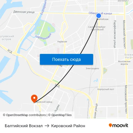 Балтийский Вокзал to Кировский Район map