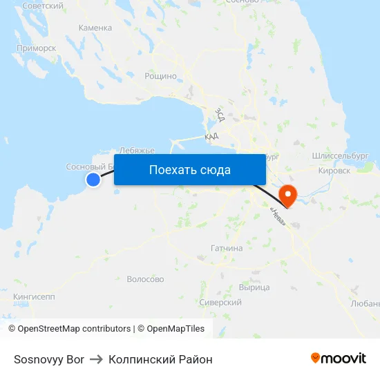 Sosnovyy Bor to Колпинский Район map
