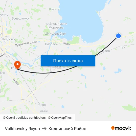 Volkhovskiy Rayon to Колпинский Район map